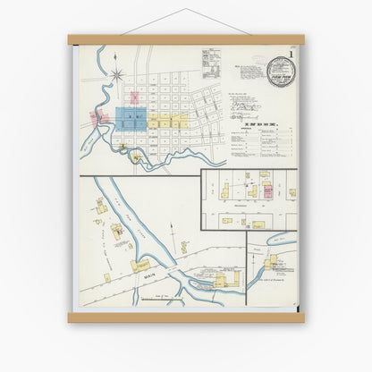 Old map wall art mockup — magnetic wood frame on white wall — Sanborn Fire Insurance Map from Paw Paw, Van Buren County, Michigan (1892) - Complete Map Set