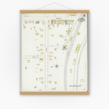Old map wall art mockup — magnetic wood frame on white wall — Sanborn Fire Insurance Map from Savannah, Wayne County, New York (1896), Sheet #0002