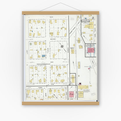 Old map wall art mockup — magnetic wood frame on white wall — Sanborn Fire Insurance Map from Berrien Springs, Berrien County, Michigan (1918), Sheet #0002