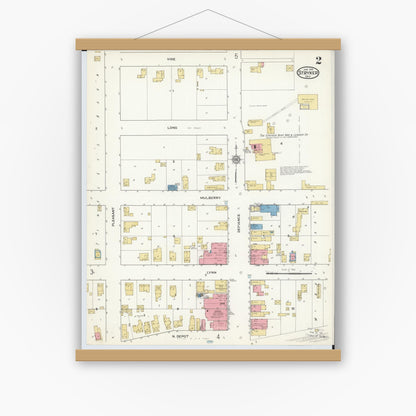 Old map wall art mockup — magnetic wood frame on white wall — Sanborn Fire Insurance Map from Stryker, Williams County, Ohio (1916), Sheet #0002