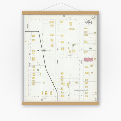 Old map wall art mockup — magnetic wood frame on white wall — Sanborn Fire Insurance Map from Lakewood, Ocean County, New Jersey (1901), Sheet #0012