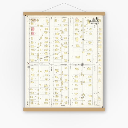 Old map wall art mockup — magnetic wood frame on white wall — Sanborn Fire Insurance Map from Webster City, Hamilton County, Iowa (1915), Sheet #0011