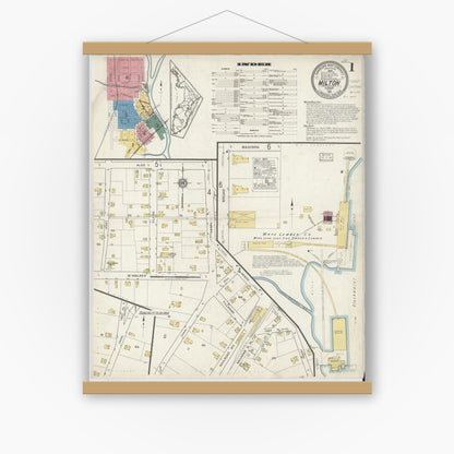Old map wall art mockup — magnetic wood frame on white wall — Sanborn Fire Insurance Map from Milton, Santa Rosa County, Florida (1917) - Complete Map Set
