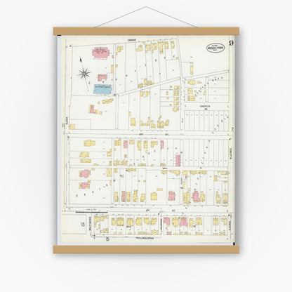 Old map wall art mockup — magnetic wood frame on white wall — Sanborn Fire Insurance Map from Middletown, Butler County, Ohio (1901), Sheet #0009