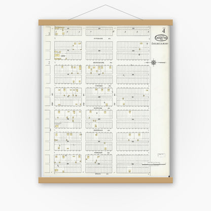 Old map wall art mockup — magnetic wood frame on white wall — Sanborn Fire Insurance Map from Crosbyton, Crosby County, Texas (1921), Sheet #0004