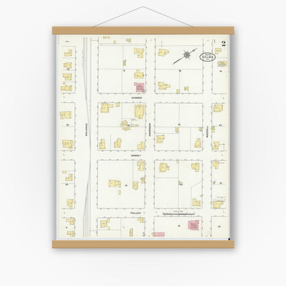 Old map wall art mockup — magnetic wood frame on white wall — Sanborn Fire Insurance Map from Selma, Johnston County, North Carolina (1911), Sheet #0002