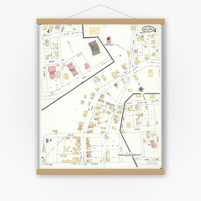 Old map wall art mockup — magnetic wood frame on white wall — Sanborn Fire Insurance Map from Milford, Clermont And Hamilton County, Ohio (1925), Sheet #0004