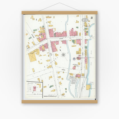Old map wall art mockup — magnetic wood frame on white wall — Sanborn Fire Insurance Map from Vassar, Tuscola County, Michigan (1900), Sheet #0003