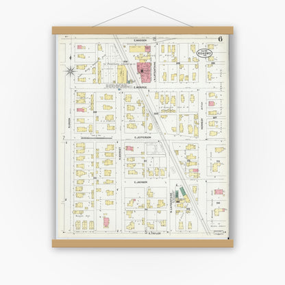 Old map wall art mockup — magnetic wood frame on white wall — Sanborn Fire Insurance Map from Kokomo, Howard County, Indiana (1902), Sheet #0006