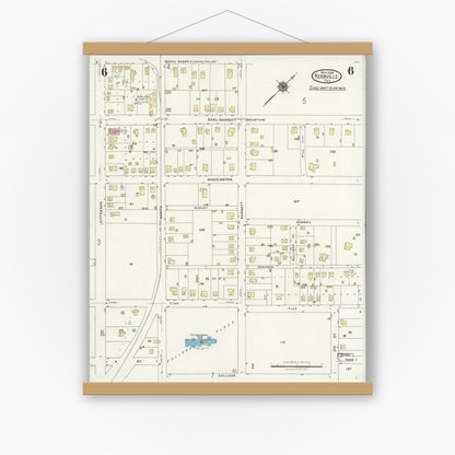 Old map wall art mockup — magnetic wood frame on white wall — Sanborn Fire Insurance Map from Kerrville, Kerr County, Texas (1924), Sheet #0006