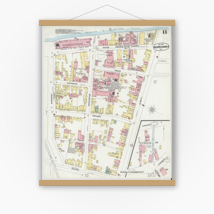 Old map wall art mockup — magnetic wood frame on white wall — Sanborn Fire Insurance Map from New Brunswick, Middlesex County, New Jersey (1897), Sheet #0011