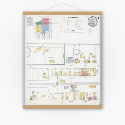 Old map wall art mockup — magnetic wood frame on white wall — Sanborn Fire Insurance Map from Sumner, Lawrence County, Illinois (1899), Sheet #0001