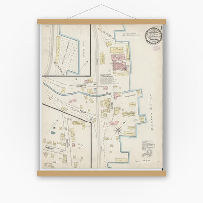 Old map wall art mockup — magnetic wood frame on white wall — Sanborn Fire Insurance Map from Cornwall, Orange County, New York (1887) - Complete Map Set