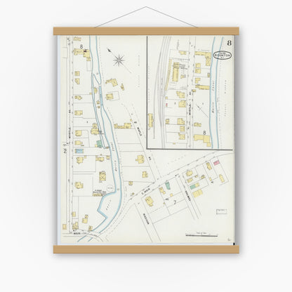 Old map wall art mockup — magnetic wood frame on white wall — Sanborn Fire Insurance Map from Boonton, Morris County, New Jersey (1896), Sheet #0008