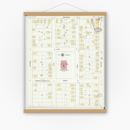 Old map wall art mockup — magnetic wood frame on white wall — Sanborn Fire Insurance Map from Appleton, Outagamie County, Wisconsin (1911), Sheet #0007