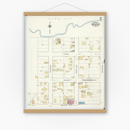 Old map wall art mockup — magnetic wood frame on white wall — Sanborn Fire Insurance Map from Wakefield, Gogebic County, Michigan (1917), Sheet #0002