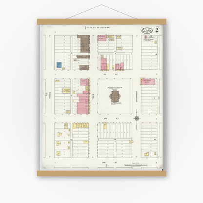 Old map wall art mockup — magnetic wood frame on white wall — Sanborn Fire Insurance Map from Claude, Armstrong County, Texas (1921), Sheet #0002