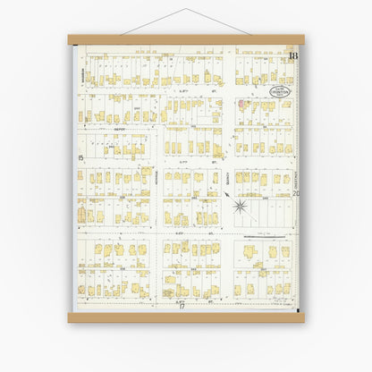 Old map wall art mockup — magnetic wood frame on white wall — Sanborn Fire Insurance Map from Ironton, Lawrence County, Ohio (1904), Sheet #0018