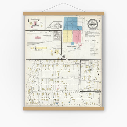 Old map wall art mockup — magnetic wood frame on white wall — Sanborn Fire Insurance Map from Shenandoah, Page County, Virginia (1924) - Complete Map Set