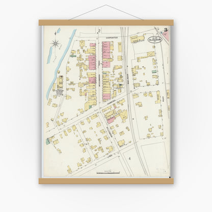 Old map wall art mockup — magnetic wood frame on white wall — Sanborn Fire Insurance Map from Blossburg, Tioga County, Pennsylvania (1897), Sheet #0003