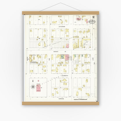 Old map wall art mockup — magnetic wood frame on white wall — Sanborn Fire Insurance Map from Waverly, Bremer County, Iowa (1897), Sheet #0002