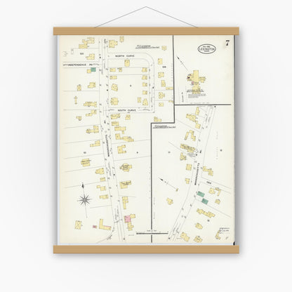 Old map wall art mockup — magnetic wood frame on white wall — Sanborn Fire Insurance Map from Lexington, Middlesex County, Massachusetts (1908), Sheet #0007