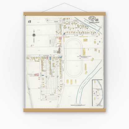Old map wall art mockup — magnetic wood frame on white wall — Sanborn Fire Insurance Map from Elyria, Lorain County, Ohio (1925), Sheet #0041