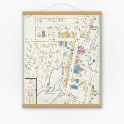 Old map wall art mockup — magnetic wood frame on white wall — Sanborn Fire Insurance Map from Lodi, Columbia County, Wisconsin (1919), Sheet #0004