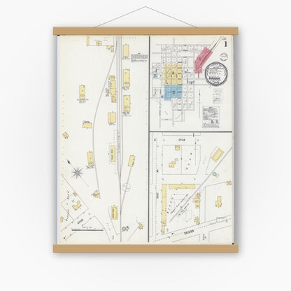 Old map wall art mockup — magnetic wood frame on white wall — Sanborn Fire Insurance Map from Viroqua, Vernon County, Wisconsin (1900) - Complete Map Set