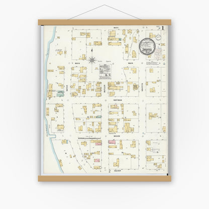 Old map wall art mockup — magnetic wood frame on white wall — Sanborn Fire Insurance Map from Saugatuck, Allegan County, Michigan (1900) - Complete Map Set