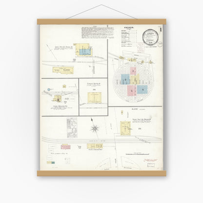 Old map wall art mockup — magnetic wood frame on white wall — Sanborn Fire Insurance Map from Corona, Riverside County, California (1900) - Complete Map Set
