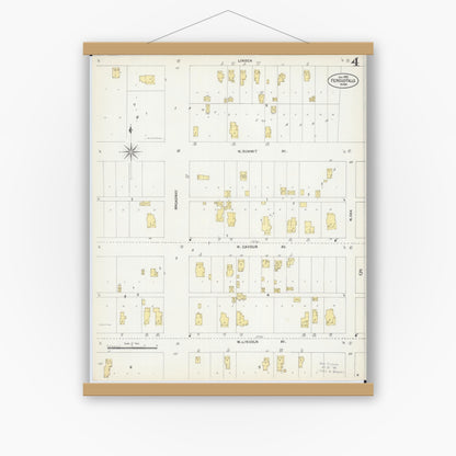 Old map wall art mockup — magnetic wood frame on white wall — Sanborn Fire Insurance Map from Fergus Falls, Otter Tail County, Minnesota (1903), Sheet #0004