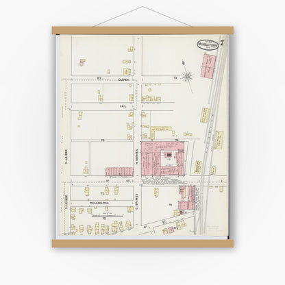 Old map wall art mockup — magnetic wood frame on white wall — Sanborn Fire Insurance Map from Middletown, Butler County, Ohio (1890), Sheet #0007