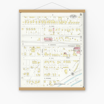 Old map wall art mockup — magnetic wood frame on white wall — Sanborn Fire Insurance Map from Ottumwa, Wapello County, Iowa (1897), Sheet #0005