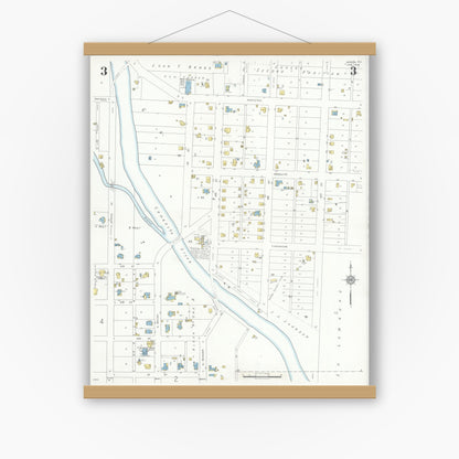 Old map wall art mockup — magnetic wood frame on white wall — Sanborn Fire Insurance Map from Mason, Mason County, Texas (1936), Sheet #0003