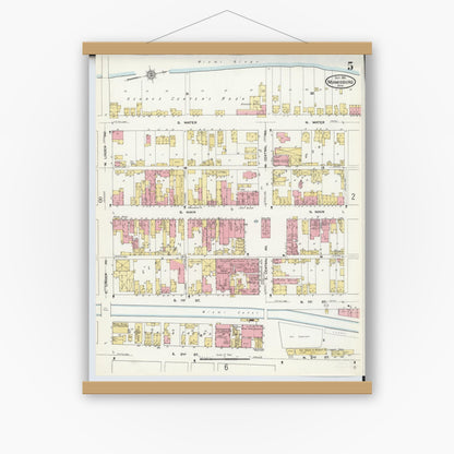 Old map wall art mockup — magnetic wood frame on white wall — Sanborn Fire Insurance Map from Miamisburg, Montgomery County, Ohio (1911), Sheet #0005