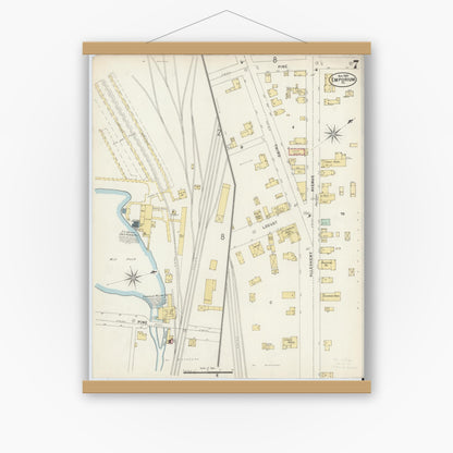 Old map wall art mockup — magnetic wood frame on white wall — Sanborn Fire Insurance Map from Emporium, Cameron County, Pennsylvania (1897), Sheet #0007