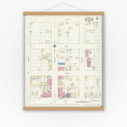 Old map wall art mockup — magnetic wood frame on white wall — Sanborn Fire Insurance Map from Belle Plaine, Scott County, Minnesota (1914), Sheet #0002