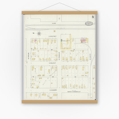 Old map wall art mockup — magnetic wood frame on white wall — Sanborn Fire Insurance Map from Du Quoin, Perry County, Illinois (1894), Sheet #0005