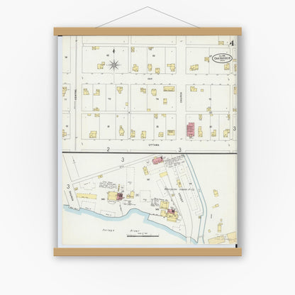 Old map wall art mockup — magnetic wood frame on white wall — Sanborn Fire Insurance Map from Oak Harbor, Ottawa County, Ohio (1898), Sheet #0004
