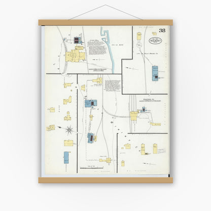 Old map wall art mockup — magnetic wood frame on white wall — Sanborn Fire Insurance Map from Red Jacket, Houghton County, Michigan (1908), Sheet #0038