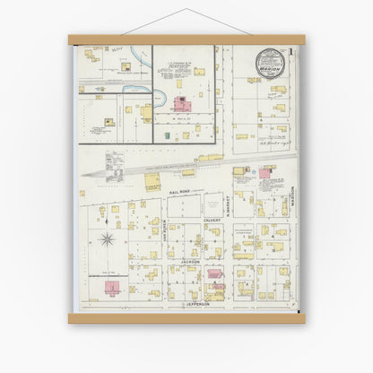 Old map wall art mockup — magnetic wood frame on white wall — Sanborn Fire Insurance Map from Marion, Williamson County, Illinois (1894) - Complete Map Set