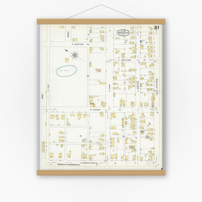 Old map wall art mockup — magnetic wood frame on white wall — Sanborn Fire Insurance Map from Rochester, Beaver County, Pennsylvania (1908), Sheet #0010