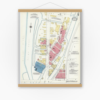 Old map wall art mockup — magnetic wood frame on white wall — Sanborn Fire Insurance Map from Fulton, Oswego County, New York (1911) - Complete Map Set