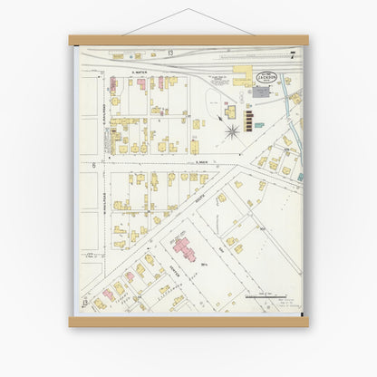 Old map wall art mockup — magnetic wood frame on white wall — Sanborn Fire Insurance Map from Jackson, Jackson County, Ohio (1905), Sheet #0007