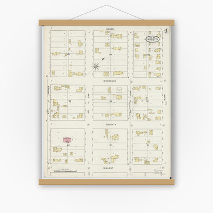 Old map wall art mockup — magnetic wood frame on white wall — Sanborn Fire Insurance Map from Lake City, Wabasha County, Minnesota (1894), Sheet #0004