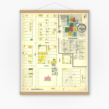 Old map wall art mockup — magnetic wood frame on white wall — Sanborn Fire Insurance Map from Abilene, Taylor County, Texas (1902), Sheet #0001