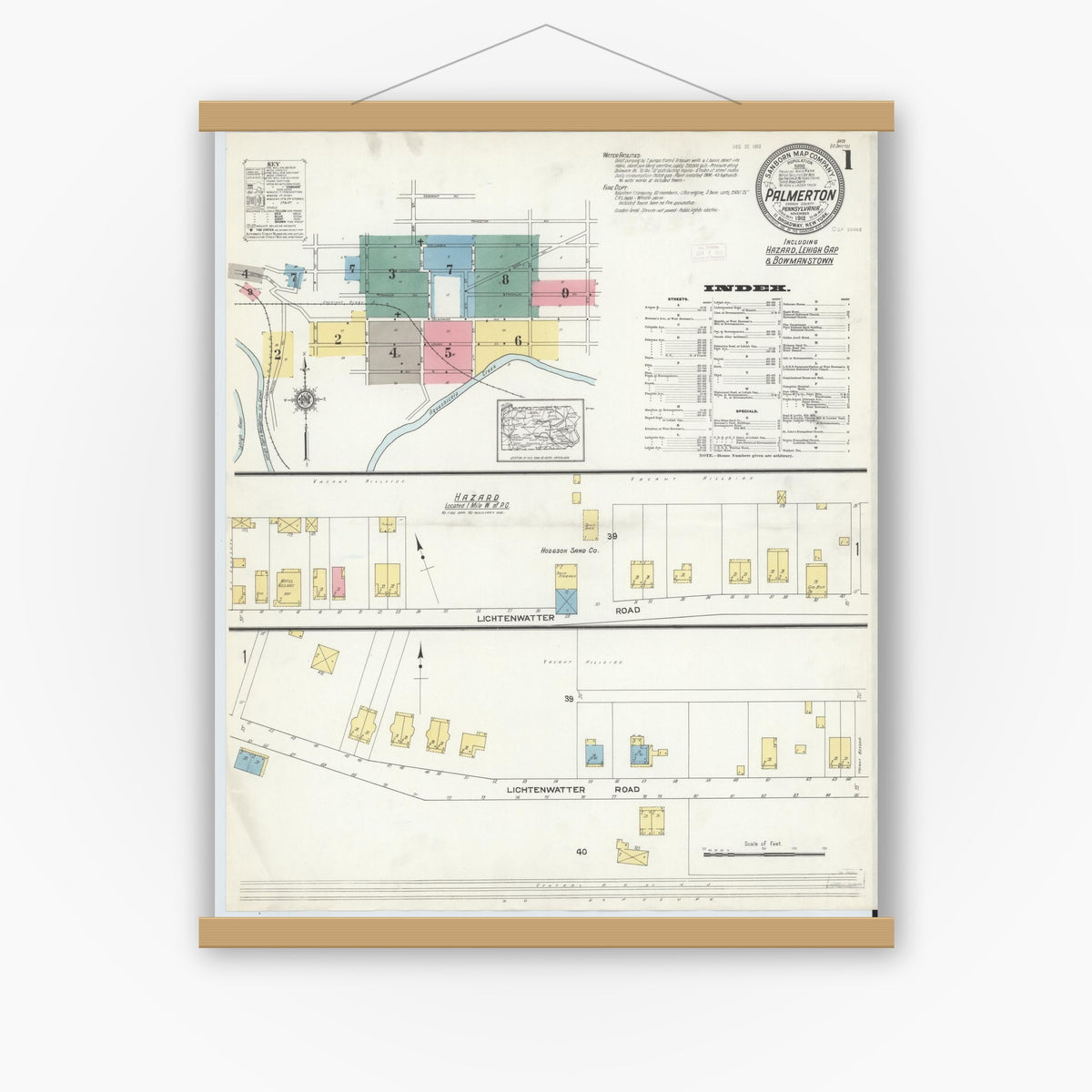 Old map wall art mockup — magnetic wood frame on white wall — Sanborn Fire Insurance Map from Palmerton, Carbon County, Pennsylvania (1912) - Complete Map Set