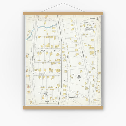 Old map wall art mockup — magnetic wood frame on white wall — Sanborn Fire Insurance Map from New Bethlehem, Clarion County, Pennsylvania (1904), Sheet #0007