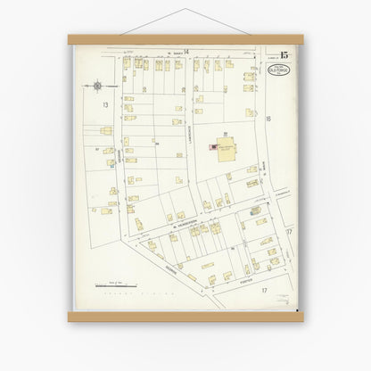 Old map wall art mockup — magnetic wood frame on white wall — Sanborn Fire Insurance Map from Old Forge, Lackawanna County, Pennsylvania (1914), Sheet #0015